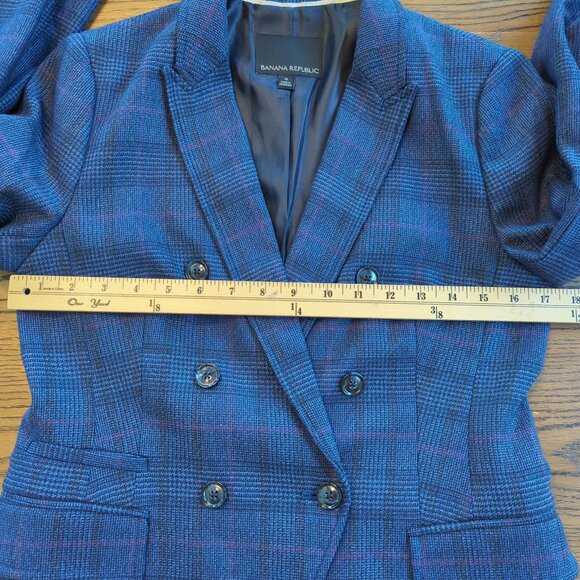 Banana Republic Women’s Plaid blue Blazer Sz 4 Double Breasted Glen Check Jacket - Picture 8 of 16